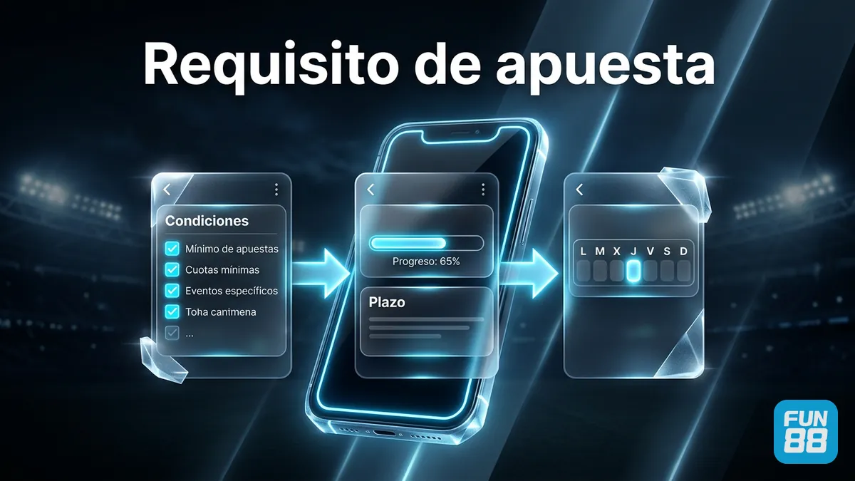 Pantallas del requisito de apuesta y plazo de 7 días del bono de Fun88
