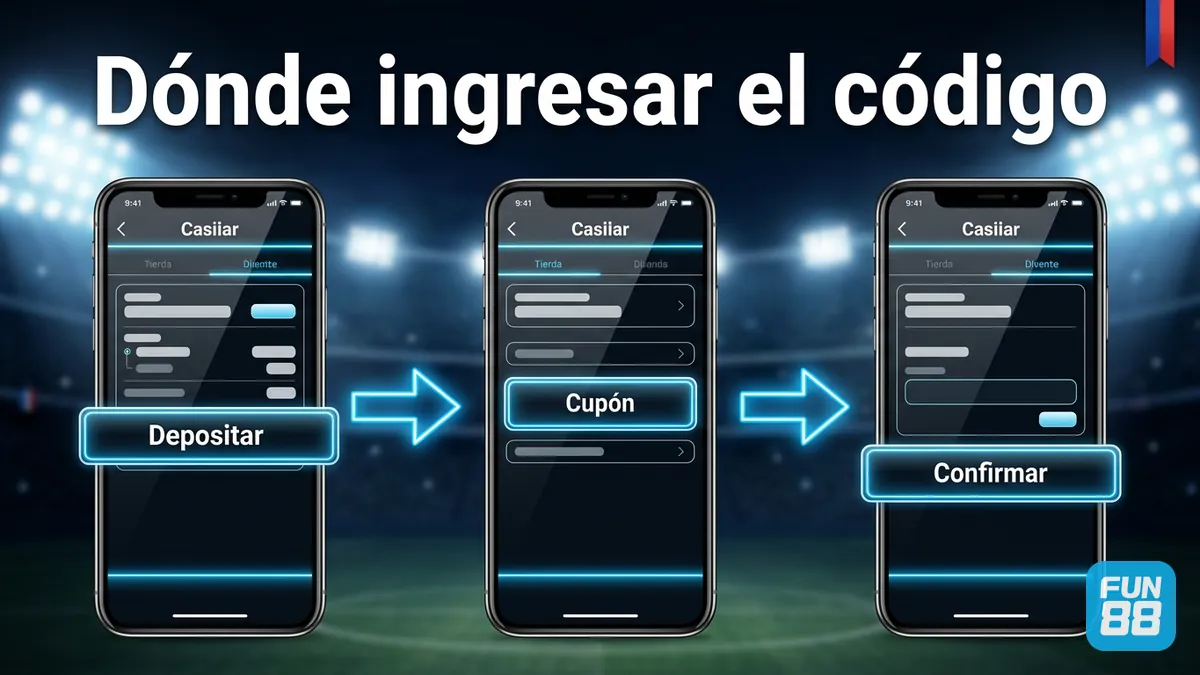 Pasos para ingresar un código promocional en el cajero de Fun88 Chile
